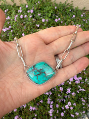 Hubei Bamboo Mountain Turquoise Necklace with Handmade Paperclip Chain